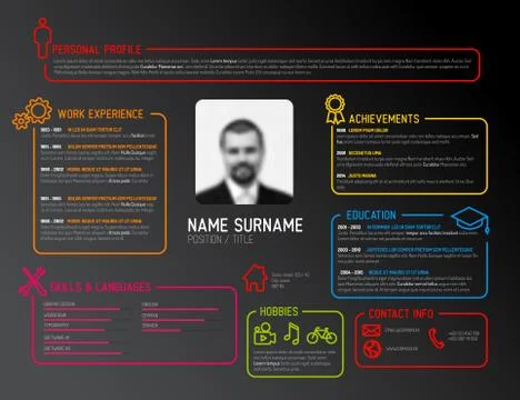 Vector original minimalist cv / resume template - dark creative version Stock Illustration