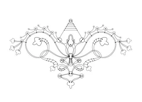 Vector ornament from a button connected by threads similar to a spaceship or a Stock Illustration