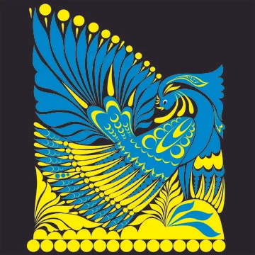 Vector ornament. folklore ornament withe bird blue yellow Stock Illustration