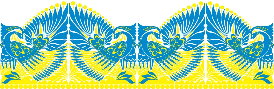 Vector ornament. folklore ornament withe bird blue yellow Stock-Illustration