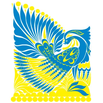 Vector ornament. folklore ornament withe bird blue yellow Stock Illustration