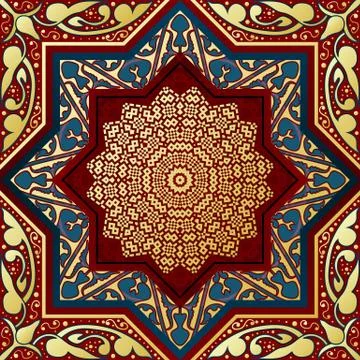 Vector Ornamental arabic golden elements pattern. Bokeh lights festive Stock Illustration