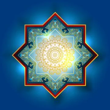 Vector Ornamental arabic golden elements pattern. Bokeh lights festive Stock Illustration