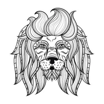 Vector ornamental Lion, ethnic patterned head. Hand drawn bohemi Stock-Illustration