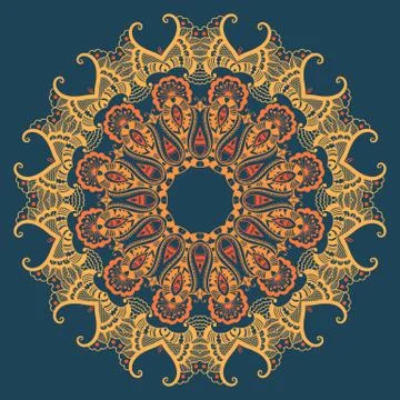 Vector ornamental round lace with damask and arabesque elements. Mehndi style Stock Illustration