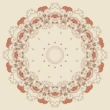 Vector ornamental round lace with damask and arabesque elements. Mehndi style イラスト素材