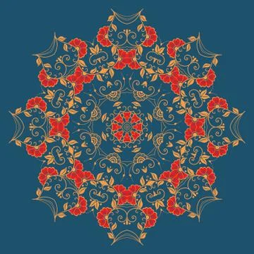 Vector ornamental round lace with damask and arabesque elements. Mehndi style Stock Illustration