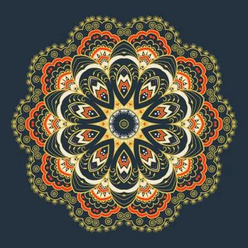Vector ornamental round lace with damask and arabesque elements. Mehndi style Stock Illustration