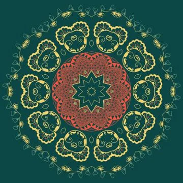 Vector ornamental round lace with damask and arabesque elements. Mehndi style Stock Illustration