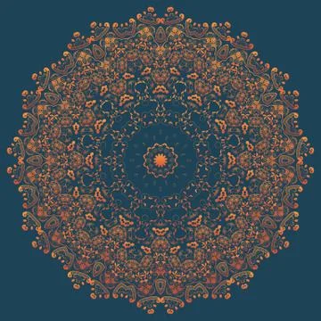 Vector ornamental round lace with damask and arabesque elements. Mehndi style Stock Illustration