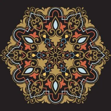 Vector ornamental round lace with damask and arabesque elements. Mehndi style Stock Illustration