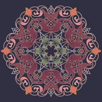 Vector ornamental round lace with damask and arabesque elements. Mehndi style Stock Illustration