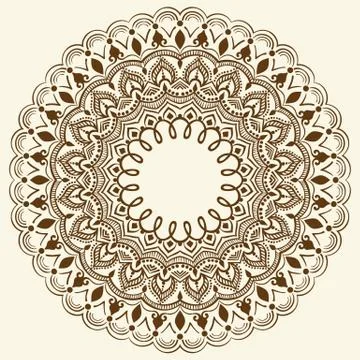 Vector ornamental round lace with damask and arabesque elements. Mehndi style Stock Illustration