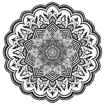 Vector ornamental round lace with damask and arabesque elements. Mehndi style Stock Illustration