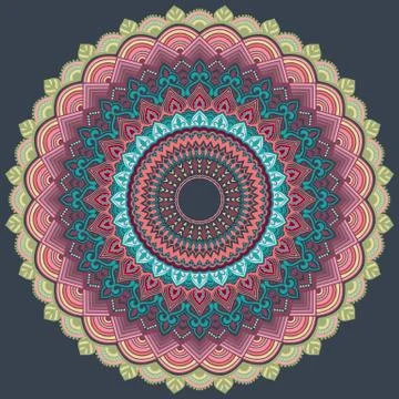 Vector ornamental round lace with damask and arabesque elements. Mehndi style Stock Illustration