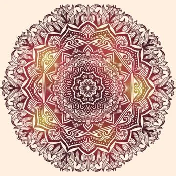 Vector ornamental round lace with damask and arabesque elements. Mehndi style 스톡 일러스트