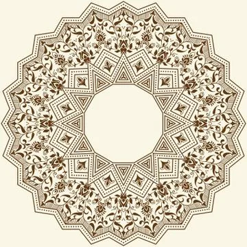 Vector ornamental round lace with damask and arabesque elements. Mehndi style Stock Illustration