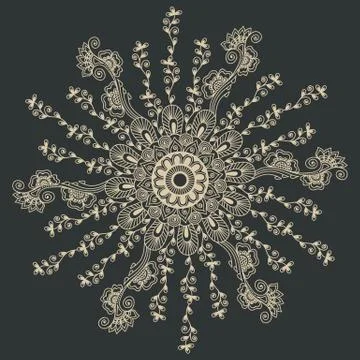 Vector ornamental round lace with damask and arabesque elements. Mehndi style Illustrazione stock