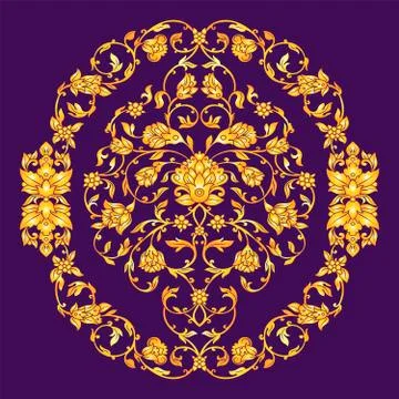 Vector ornate elemen in Eastern style on deep violet background. Ornamental Stock Illustration
