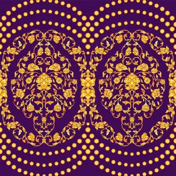 Vector ornate seamless pattern with beads garland in Eastern style on deep Stock Illustration