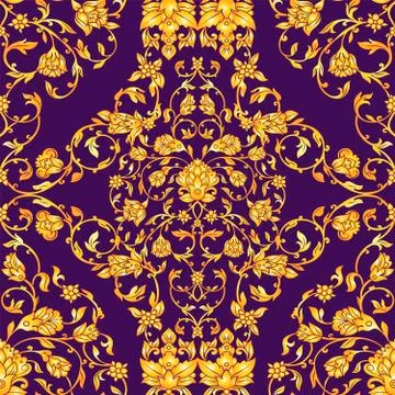 Vector ornate seamless pattern in Eastern style on deep violet background Illustrazione stock