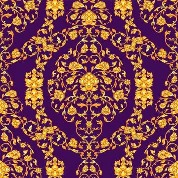 Vector ornate seamlesspattern in Eastern style on deep violet background Иллюстрация