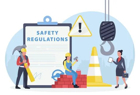 Vector of an OSHA inspector visiting construction site to assure occupational Stock Illustration