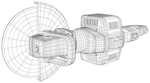 Vector outline angle grinder. Wire-frame powerful grinder. EPS10 format. Vector Illustrazione stock