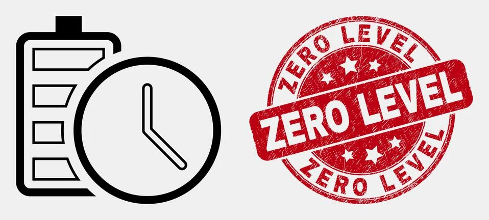Vector Outline Battery Charge Time Icon and Grunge Zero Level Stamp Seal Illustrazione stock