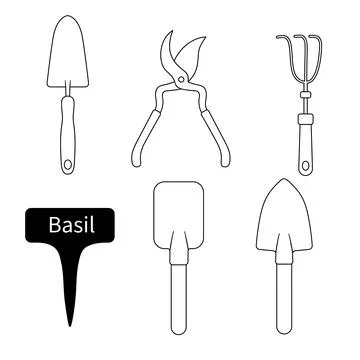 Vector outline black and white gardening tool isolated on white. Line shovel Stock Illustration