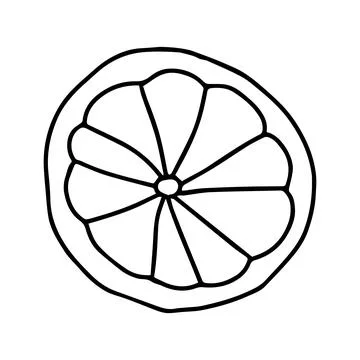 A Vector outline black illustration of one round slice fresh orange isolated Stock Illustration