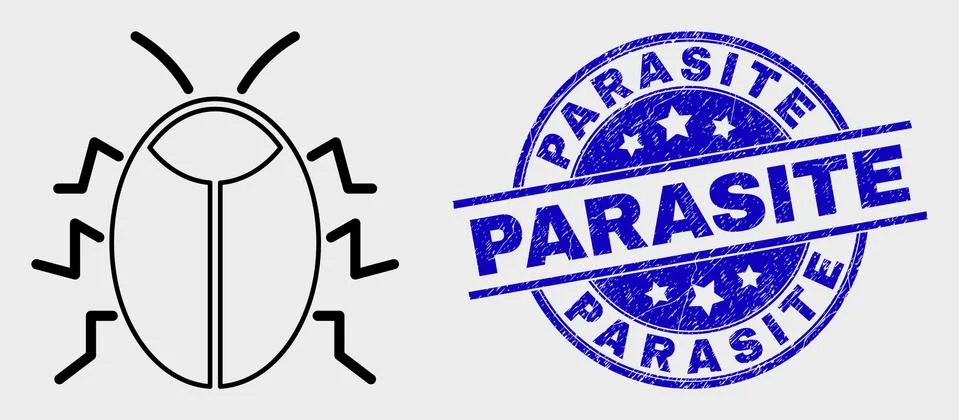 Vector Outline Bug Icon and Grunge Parasite Watermark Illustrazione stock