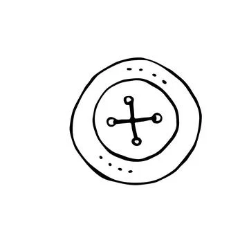 Vector outline button in doodle style. Hand drawn accessories, sewing element Stock Illustration