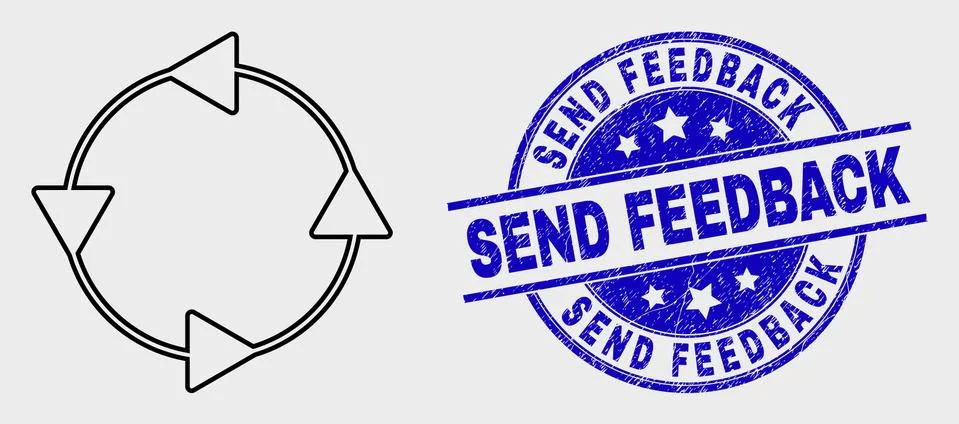Vector Outline CCW Circulation Arrows Icon and Scratched Send Feedback Stamp Illustrazione stock
