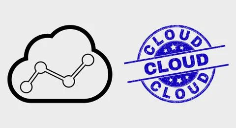Vector Outline Cloud Chart Icon and Grunge Cloud Stamp イラスト素材