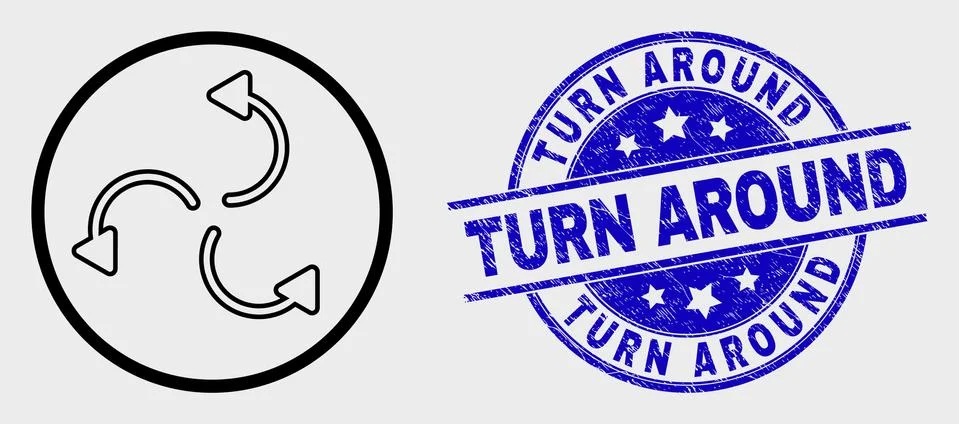 Vector Outline Cyclone Arrows Icon and Scratched Turn Around Watermark Stock Illustration