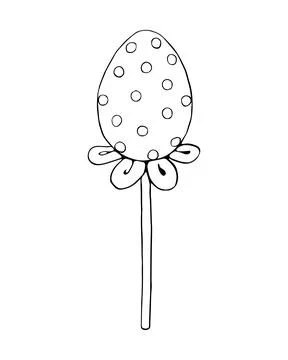 Vector outline egg shape lollipop on stick. Hand drawn contour doodle clip ar Illustrazione stock