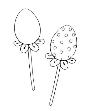 Vector outline egg shape lollipops on stick. Hand drawn contour doodle clip a Stock Illustration