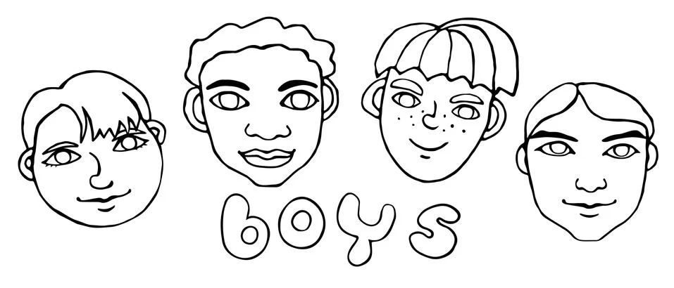 Vector outline face people. Hand drawn line art illustration. Heads of a men, Illustrazione stock