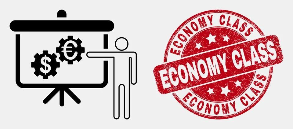 Vector Outline Financial Engine Presentation Icon and Scratched Economy Class 스톡 일러스트