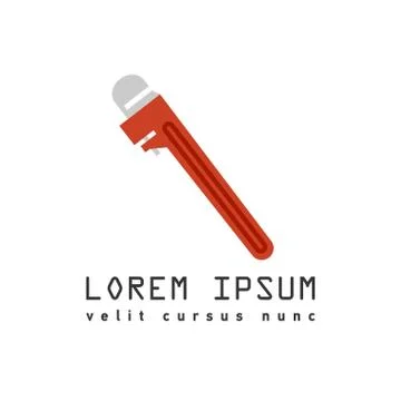 Vector outline flat style red pipe adjustable metal wrench Stock Illustration