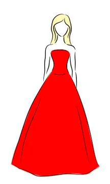 Vector outline of a girl in red dress Stock Illustration
