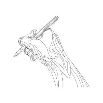 Vector outline hand with pen. Stock Illustration