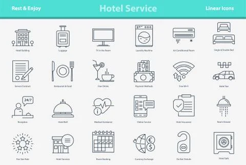 Vector outline icon set - hotel service イラスト素材