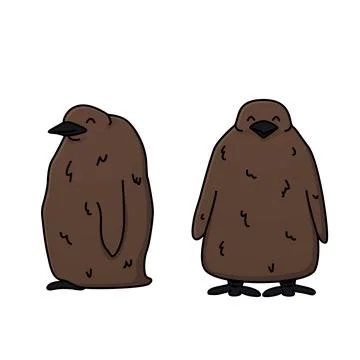 Vector outline illustration of king penguin brown chicks. Doodle cartoon sing Stock Illustration