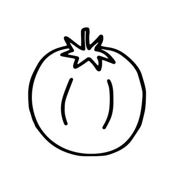 A Vector outline illustration of one fresh tomato slice with seeds isolated o 스톡 일러스트