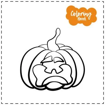 Vector outline illustration of a pumpkin lantern for Halloween with emotion o Stock Illustration