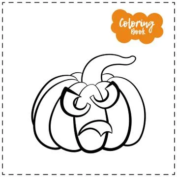 Vector outline illustration of a pumpkin lantern for Halloween with emotion o Stock Illustration