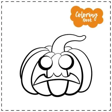 Vector outline illustration of a pumpkin lantern for Halloween with emotion o イラスト素材