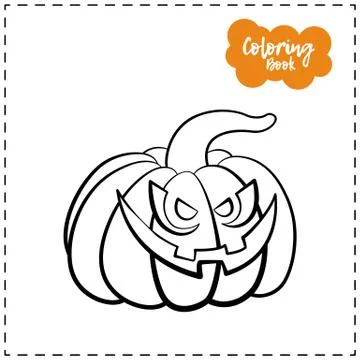 Vector outline illustration of a pumpkin lantern for Halloween with emotion o Stock Illustration